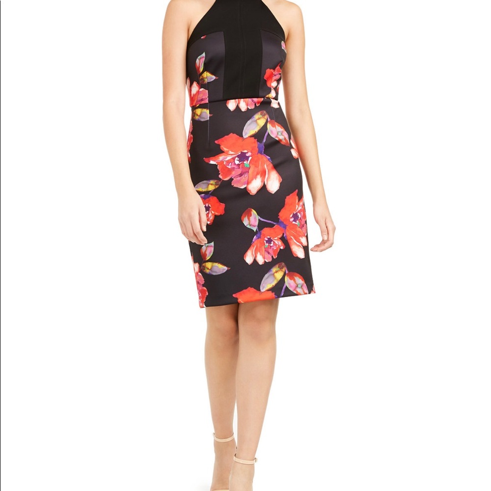 Trina Turk Kathleen Black Floral Bodycon Dress Size 0 Party Cocktail Elegant